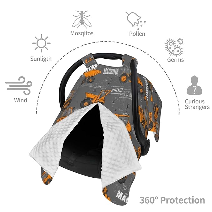 KiuLoam Cartoon Style Construction Machines Baby Car Seat Canopy, Nursing Cover for Mom Breastfeeding Scarf, Infant Car Seat Cover/Multiuse Baby Stroller Covers for Babies Boys Girls