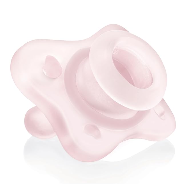 Chicco PhysioForma Mini Orthodontic Pacifier for Babies 0-2 Months, Ultra Light & Small, 100% Soft Silicone, Supports Breathing, One-Piece Design, Included Sterilizing Case, BPA Free, 2-Pack, Pink