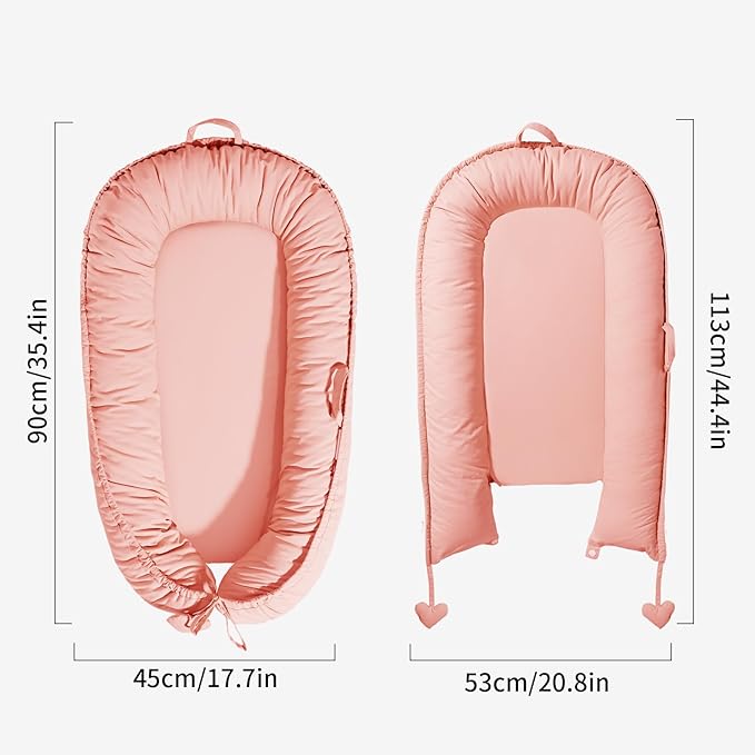 Baby Lounger - Infant Support Cushion for Newborn 0-24 Months, Soft Breathable Cotton Cover, Portable Mat for Trave, Supervised Use, Baby Essentials Gift for Infant Girl (Pink)