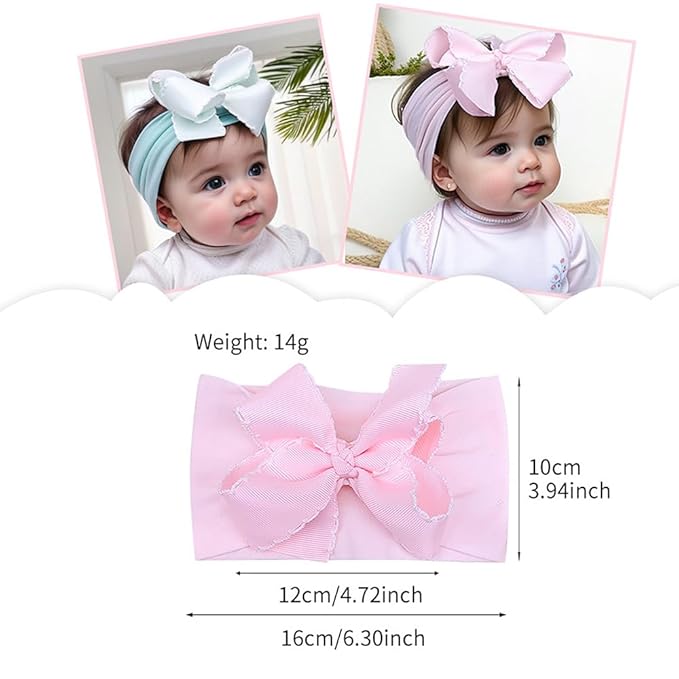Baby Girl Soft Nylon Bow Elastic Headband Turban Toddler Infant Bow-knot Stretchy Hair Band Birthday Party Hair Bow Ribbon Accessories for Newborn Baby (Bow 1 - Rose pink, Elastic)