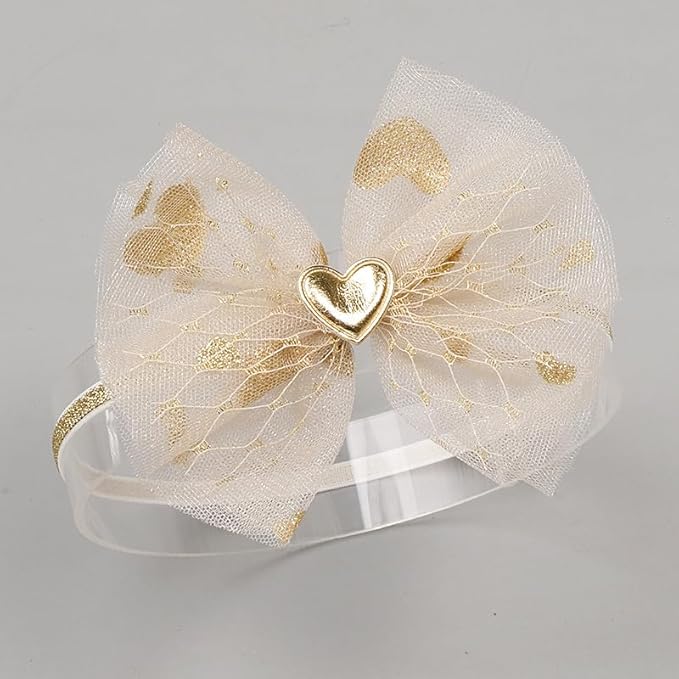 Bethynas baby girls Lace Bowknot Headband Gauze Bow Elastic Toddlers Hairband Birthday Party Princess Crown Heart Hair Accessories for Newborn Infant Baby (Gold)