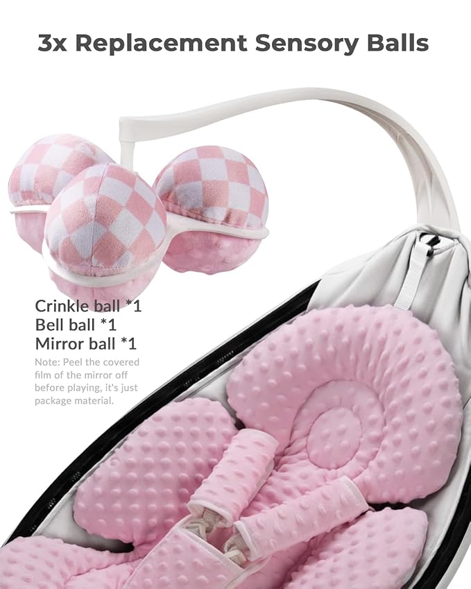 Infant Insert Compatible with 4moms Mamaroo Swing and Infant Carseat, Including 3 Replacement Balls, Reversible Newborn Insert for Baby Swing, Stroller, Bouncer, Soft Fabric - Dotted Pink
