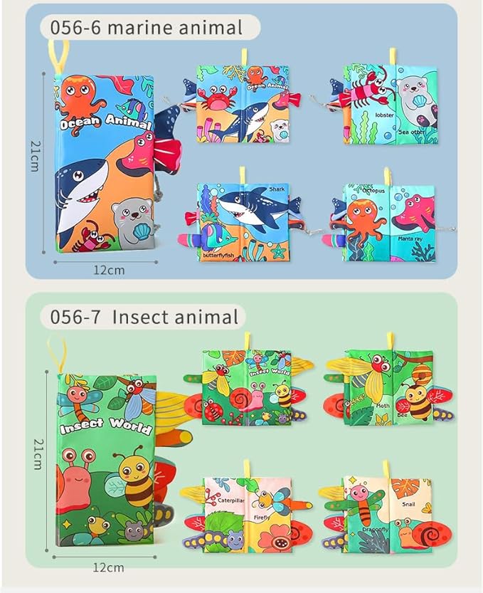Baby Cloth Book Toys with Tails, Stroller Soft Toys for Infant Baby 0-18 Months (Insects)