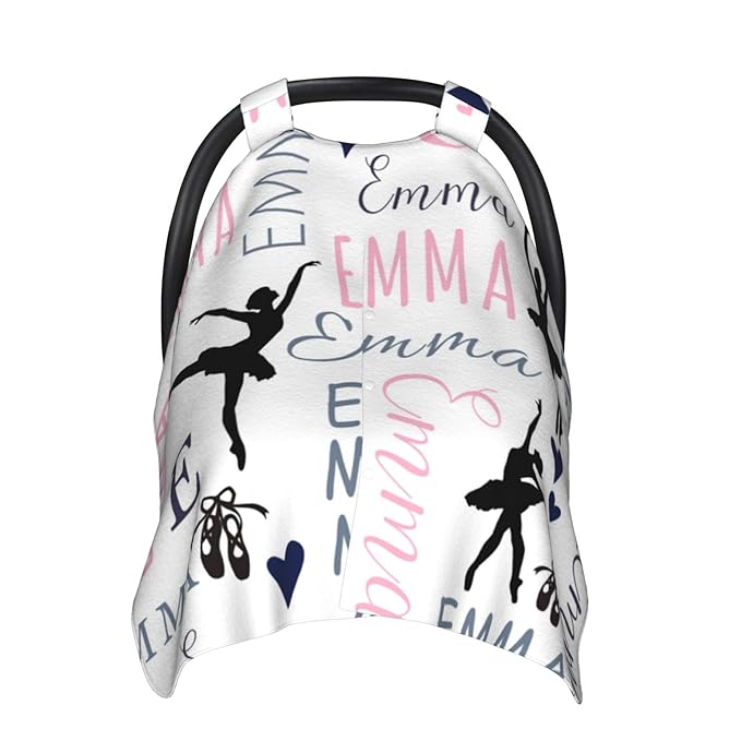 Personalized Baby Car Seat Canopy for Babies with Name, Custom Dancing Stroller Car Seat Covers for Girls, Minky Nursing Carseat Cover for Breastfeeding, Car Seat Canopies for Infant Newborn
