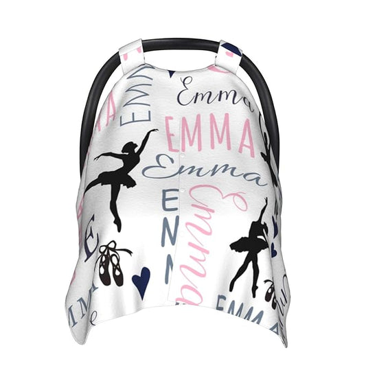 Personalized Baby Car Seat Canopy for Babies with Name, Custom Dancing Stroller Car Seat Covers for Girls, Minky Nursing Carseat Cover for Breastfeeding, Car Seat Canopies for Infant Newborn