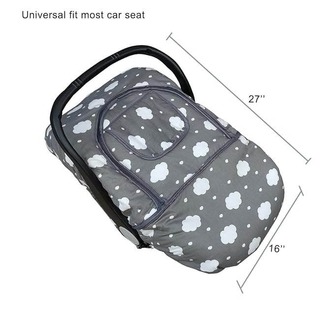 Carseat Cover, Winter Baby car seat Covers for Infant car seat, Baby Carrier Cover Canopy, Window in Door Zipper Open, Thick Padded, Grey Cloud;