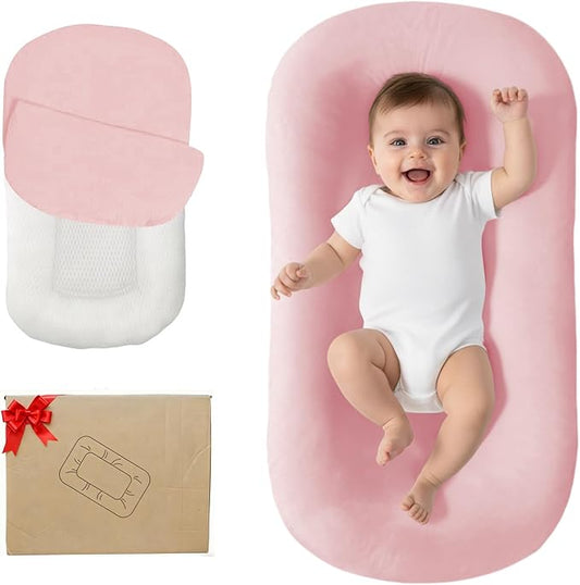 Lucakuins Baby Lounger, Bionic Design Baby Lounger for Newborn 0-24 Months, Soft Organic Cotton Breathable Lounger for Infants (Pink Newborn Lounger)