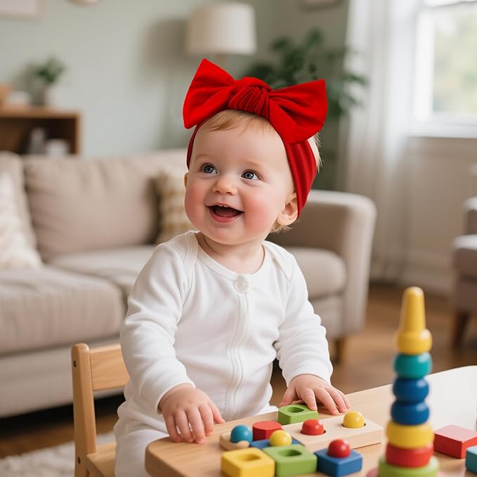 LemonSpce Handmade Baby Head wrip with Bows Stretchy Soft Infant Comfortable Baby Bow for Newborn girls and boys,Toddler-Trendy Designs Classic colors Hair Accessories(red)