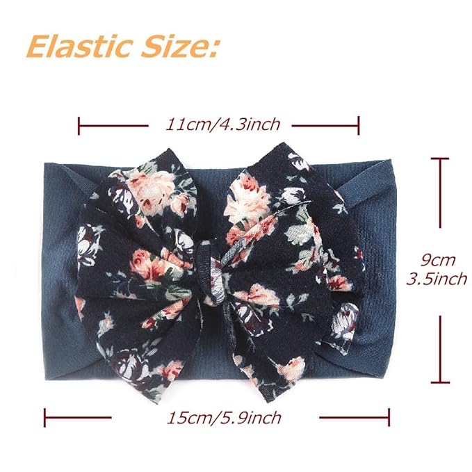 Nishine 6 Pack Cute Toddler Baby Girls Elastic Soft Nylon Headwraps Infant Knot Bow Headband Turban (Navy Set-6pcs)