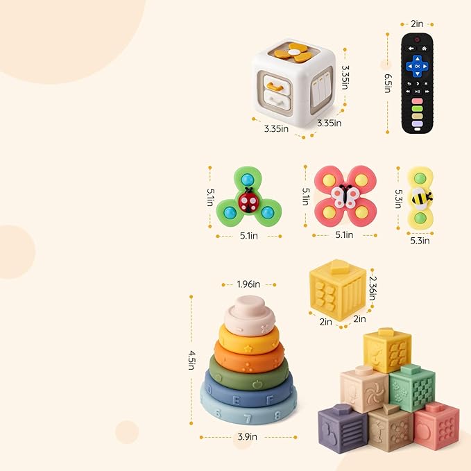 VoMii Baby Toys 6-12-18 Months, Montessori Toys for Babies Newborn Teether Sorting Stacking Blocks Spinner Toy Activity Cube Sensory Toy for Toddlers 1-2-3 Years