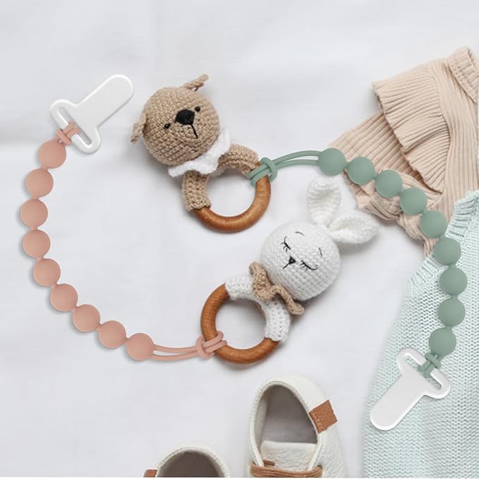Pacifier Clips Silicone, 6-Pack Pacifier Holder Clip with Stylish Round Design, 100% Food Grade Silicone, Easter Safe Essentials for Newborns Baby Boys and Girls