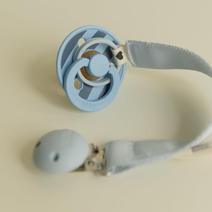 BIBS Pacifier Clip Ribbon - Secure Your Baby's Pacifier with Durable Polyester Webbing and Nickel-Free Metal Clip - Compatible with All BIBS Pacifiers - Sand
