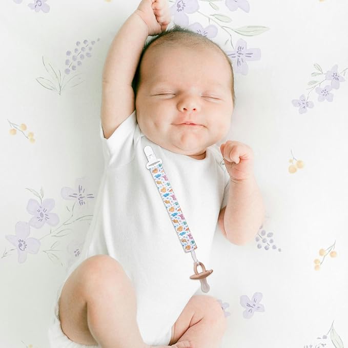 Baby Pacifier Clip,Paci Leash Binky Clips for Baby Boys and Girls,Newborn Essentials,Pack of 6 Gift Set. (Dinosaur)