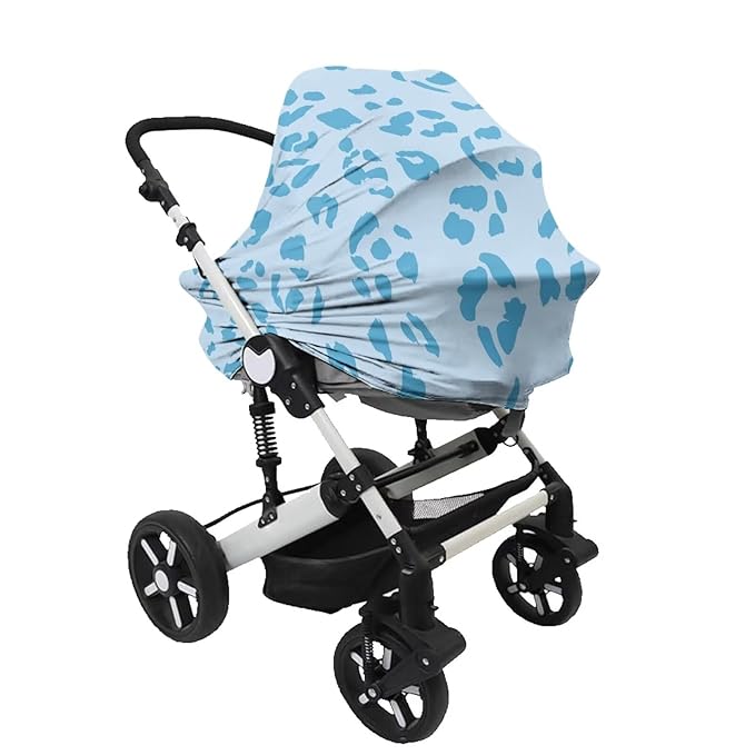 Forchrinse Blue Leopard Print Baby Car Seat Cover Girls Boys Breastfeeding Nursing Cover Soft Stretchy Multi Use Cover for Shopping Cart/High Chair/Stroller