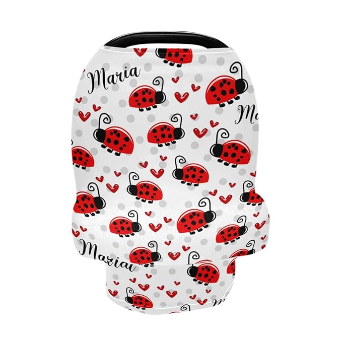 Personalized Ladybug Baby Car Seat Covers with Name, Custom Multiuse Nursing Breastfeeding Car seat Canopy, Infant Stroller Covers for Newborn Girl Boy, Ultra-Soft Breathable, Nursing Scarf