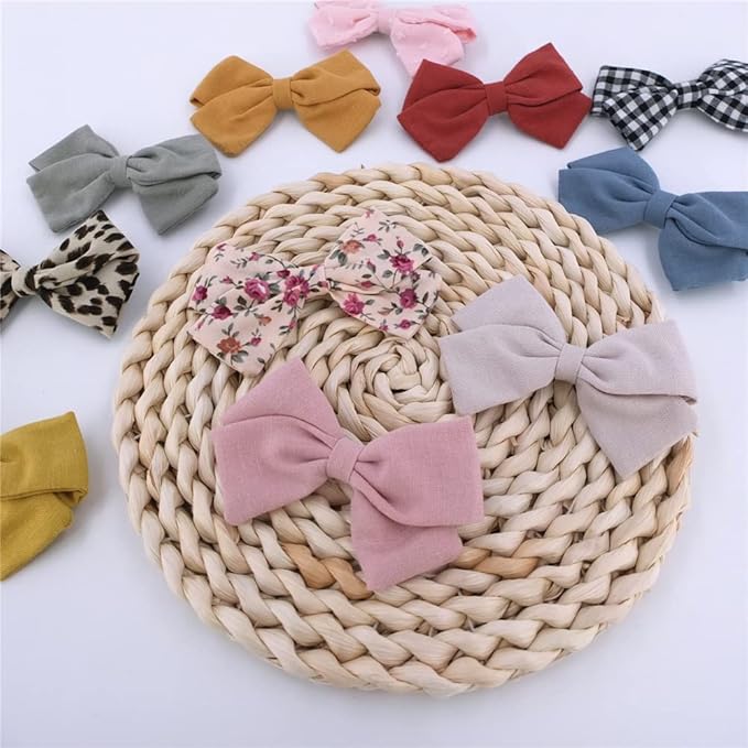12 PCS Linen Bow Hair Clips for Baby Girls Hair Bows Alligator Clips Accessories Infants Toddler Kids Hairgrips (Classical Bow 3.5'')