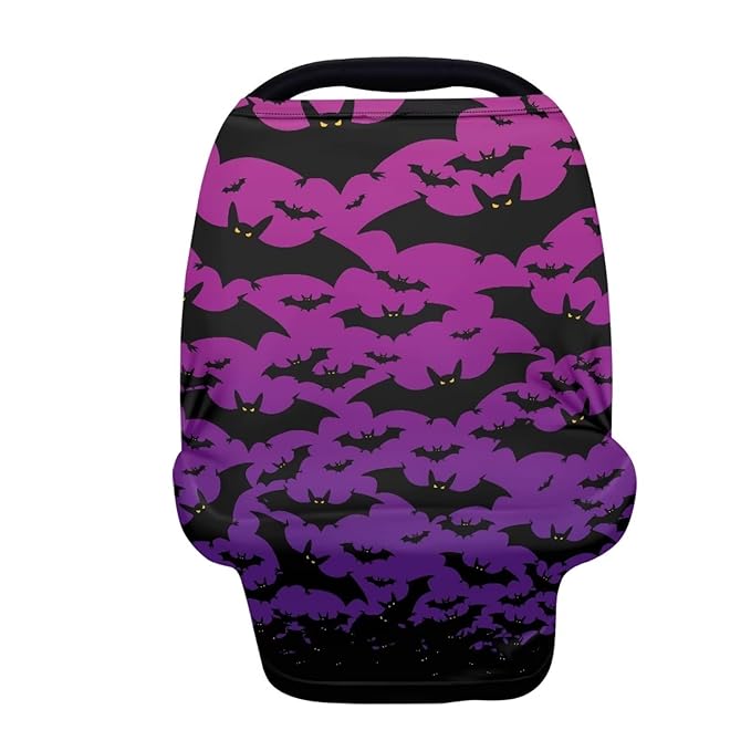 JEOCODY Halloween Bat Car Seat Covers Canopy Cover,Multi Use Cover Soft Nursing Cover Elastic Carseat Canopy Stroller Cover Shopping Cart Cover