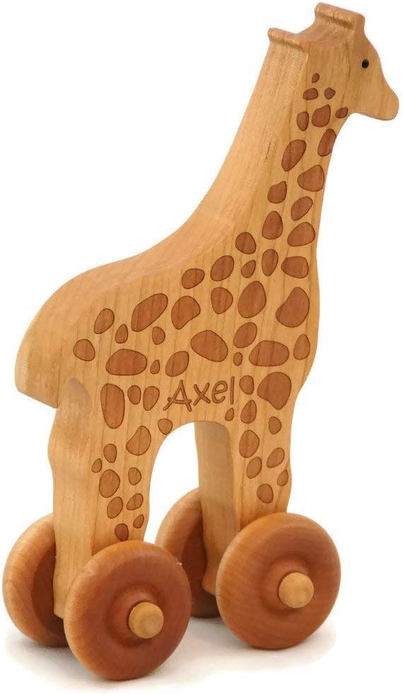 Personalized Wooden Toy Giraffe Car – Handmade Push Toy for Toddlers & Kids with Custom Name Option, Classic Gift for Birthdays and Keepsakes