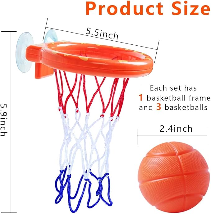 OBTANIM Bathtub Fun Basketball Hoop Balls Set Bathroom Shooting Game Toy for Toddler Kids Children Baby Bath Tub
