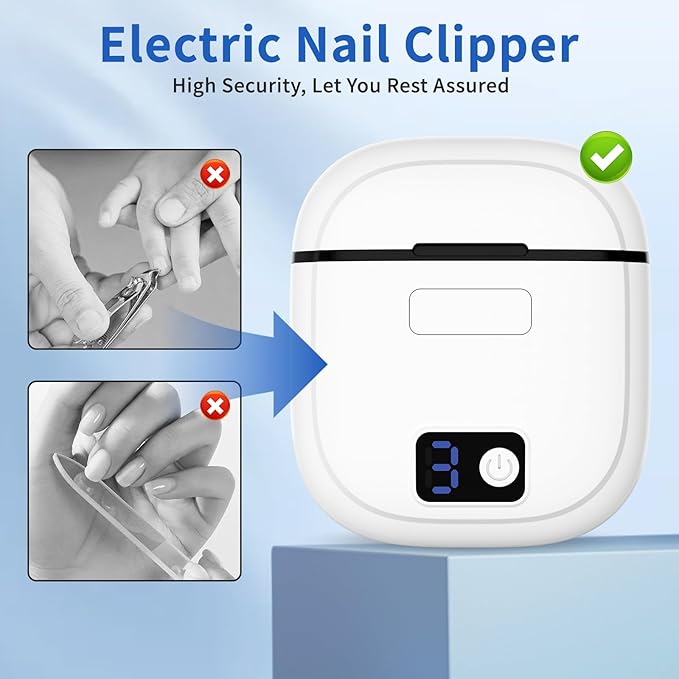 Electric Nail Clippers for Seniors,3 Speed Gears Adjustable with LED Light,Electric Toenail Clippers for Seniors,Nail Clip Storage,Safety Fingernail Trimmer for Baby,Kids,Seniors