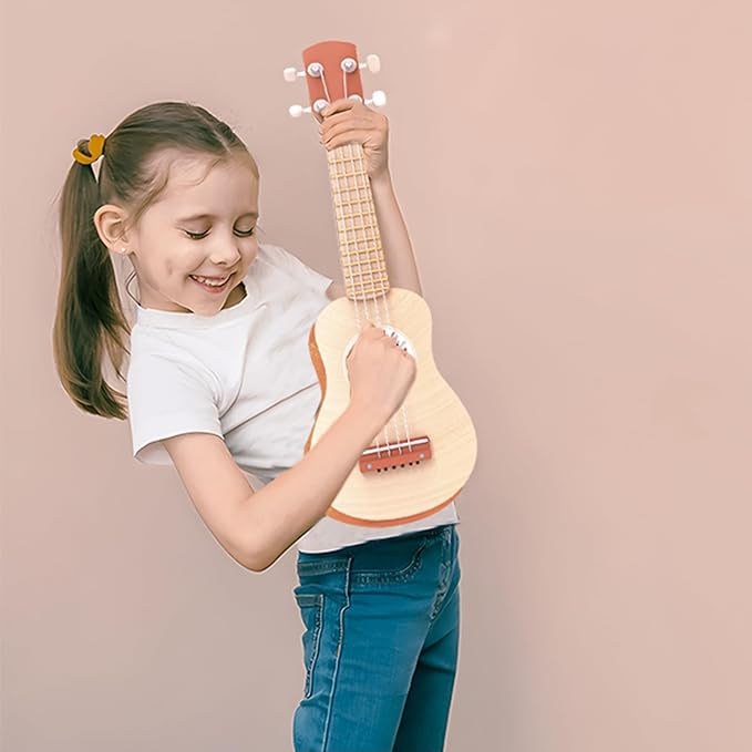 SPEEDY MONKEY 16-Inch Kids Ukulele Toy | FSC® Certified Wooden Toy for Toddlers and Children | Safe Design Kid's Musical Toy with 4 Nylon Strings, Terracotta & Wood Finish