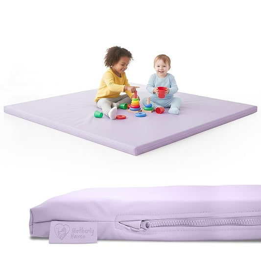 Motherly Haven Play Mat Cover Only – Fits 50x50x1 Rollable Foam Floor Mat for Babies – Waterproof, Easy to Clean Replacement Cover for Tummy Time & Crawling –Purple