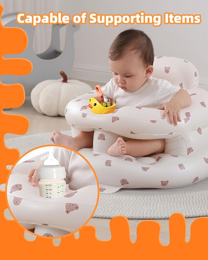 AGITVPS Inflatable Baby Seat for Babies 3-36 Months, Built in Air Pump Baby Chair Sit Me up Floor Seat for Baby, Bumbo Seat for Learning to Sit, Feeding, Camping (Bear-Surround)