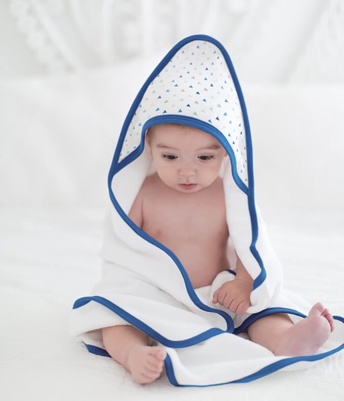 SwaddleDesigns Cotton Terry Baby Hooded Towel, Tiny Triangle Shimmer, Blue