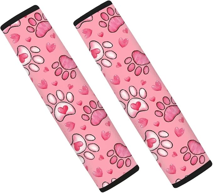 UNICEU Pink Love Hearts Dog Paw Car Seat Strap Pads 2 Pack Soft Shoulder Seatbelt Strap for Women Lady,Valentine Day Car Interior Decoration Accessory