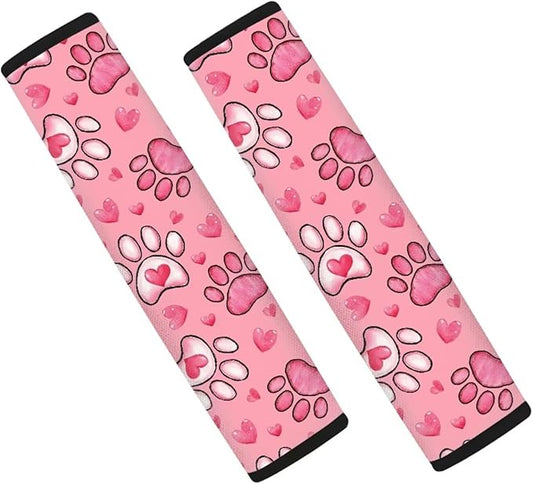 UNICEU Pink Love Hearts Dog Paw Car Seat Strap Pads 2 Pack Soft Shoulder Seatbelt Strap for Women Lady,Valentine Day Car Interior Decoration Accessory
