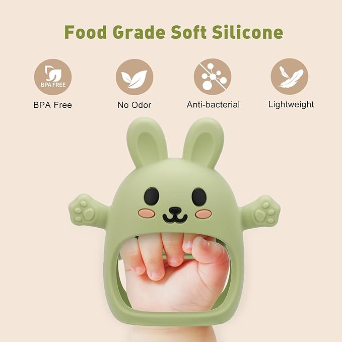 Easter 2 Pack Baby Teething Toys for 3-6 6-12 Months, Soft Silicone BPA Free Bunny Teething Mitten, Easter Basket Stuffers Chew Teether Toys 0-3 6 9 12 Months for Babies Sucking Needs