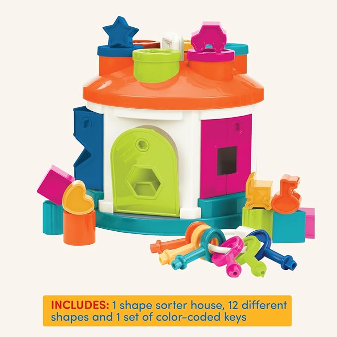 Battat – Shape & Color Sorting Toy – Developmental Toy – Pattern Matching Game – Color – Coded Keys – 2+ Years – Shape Sorter House