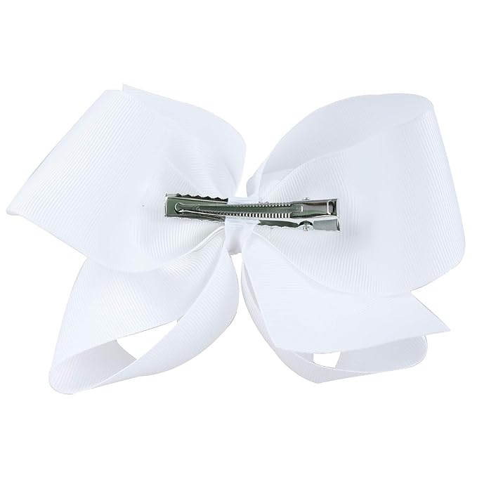 DEEKA 16 PCS 4" Hand-made Hair Bow Grosgrain Ribbon Solid Color Hair Bow Alligator Clips Hair Accessories for Little Teen Toddler Girls -White