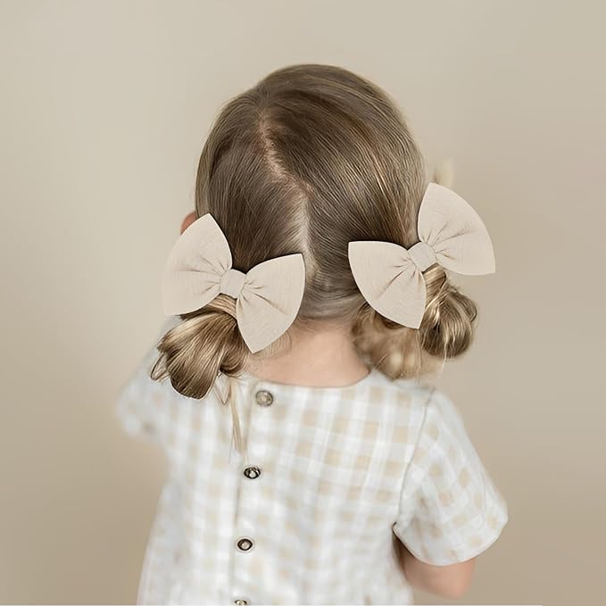 Baby Girls Hair 3'' Bows Clips Set Handmade Bow Hair Clips Hair Accessories Alligator Clip for Babies Infant Toddlers Little Kids 6 PCS Khaki Gray Beige