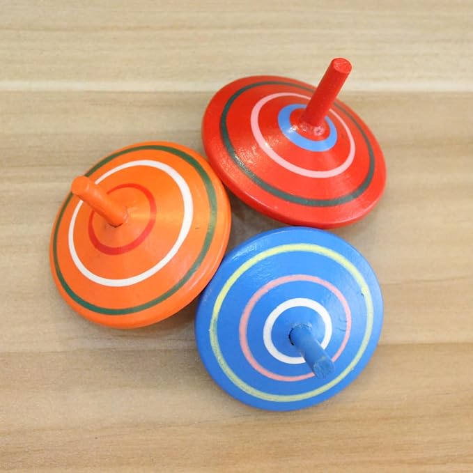 GoodPlay Gyroscope, 3 Pcs/Set Handmade Painted Wood Spinning Tops, Educational Kindergarten Toys