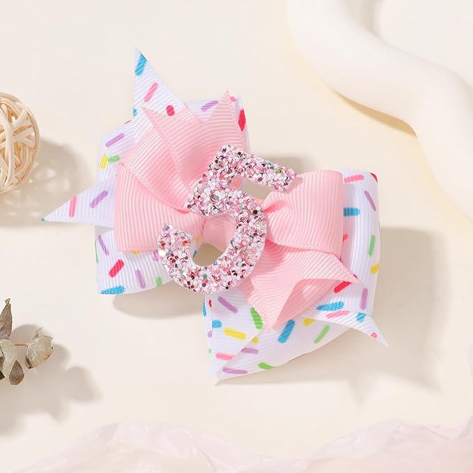 Birthday Hair Bow Hair Clips for Girls 1 2 3 4 5 6 Years, Baby Girl Accessories Bow Birthday Decorations, Pink Baby Girls Ice Cream Hair Bows Clips for 5th