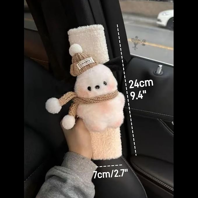 2 PCS Seat Belt Cover Pad, Cute Kawaii Animal Dog Seatbelt Covers for Kids and Adults, Winter Plush Fluffy Soft Seat Belt Cover, Cartoon Seatbelt Cushion,Car Seat Strap Pads (G-Dog(Khaki))