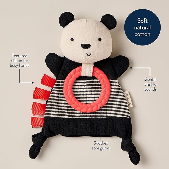 Itzy Ritzy - Bitzy Crinkle Sensory Toy for Babies & Toddlers — Features Crinkle Sound, Soft Braided Teething Toy Ring & Textured Ribbons — Gender Neutral Baby Item for Ages 0 Months & Up, Panda