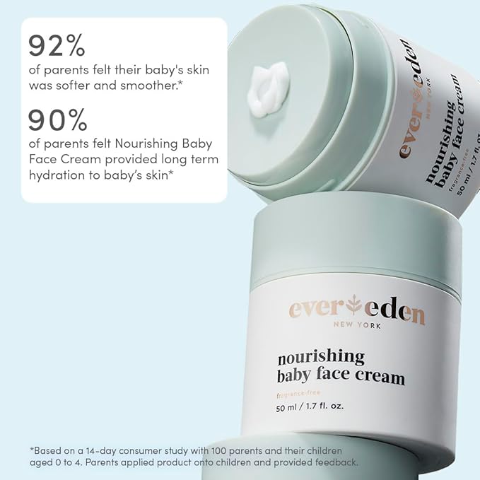 Evereden Soothing Baby Massage Oil, 4 fl oz & Nourishing Face Cream, 1.7 oz | 2 Item Bundle Set | Clean and Unscented Baby Care