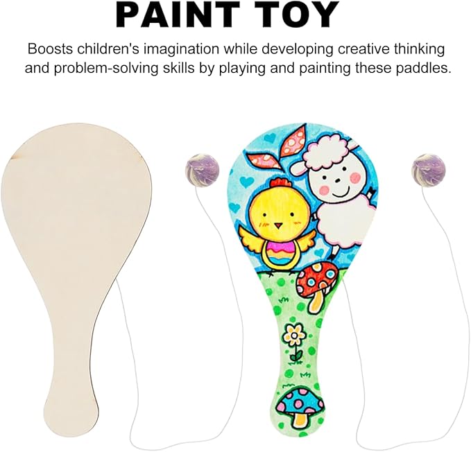 Toyvian Wood Paddle Ball Toy Set for Kids 24 DIY Hand-Painted Paddles Indoor Outdoor Paddle Toss Balls for Early Childhood Education Parent-Child Activities Coordination Development