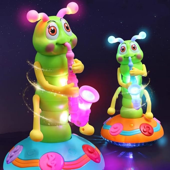 Children's Electric Caterpillar Saxophone Musical Toys, Dancing Saxophone Caterpillar,Baby Sensory Toys with LED Lights for Toddler Boys Girls (Pink-1 Pcs)