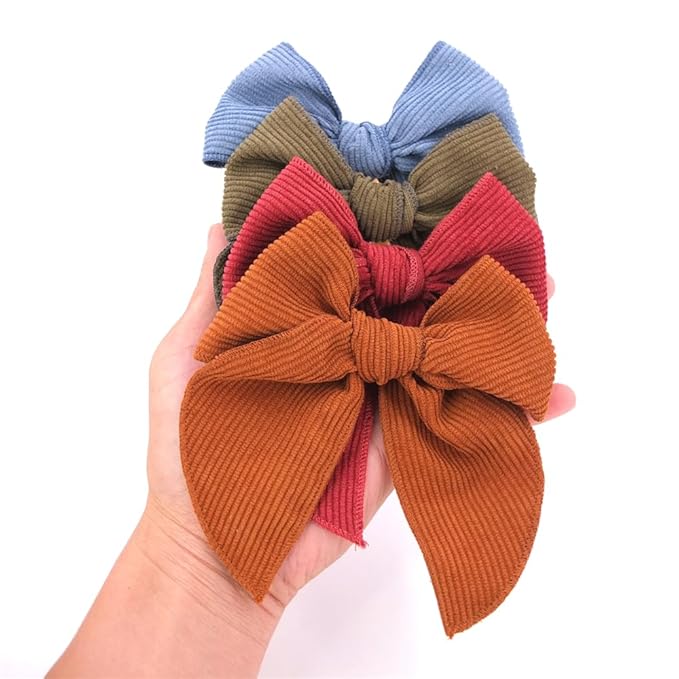 Pack of 16 Large Velvet Hair Accessories - Fable Bow Alligator Clips for Girls, Toddlers, Kids and Women (Corduroy)