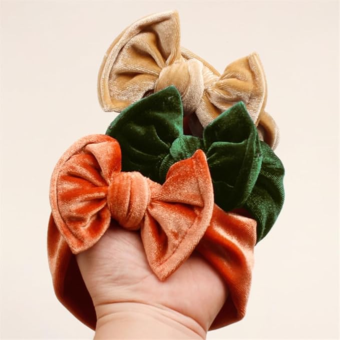 1Pc Red Velvet Elastic Stretchy Soft Bow Headbands,Classic Knot,Solid Color Wide Turban Knotted Big Bow Hairbands Headwraps Hair Accessories for Newborn Infant Toddlers Baby Girls