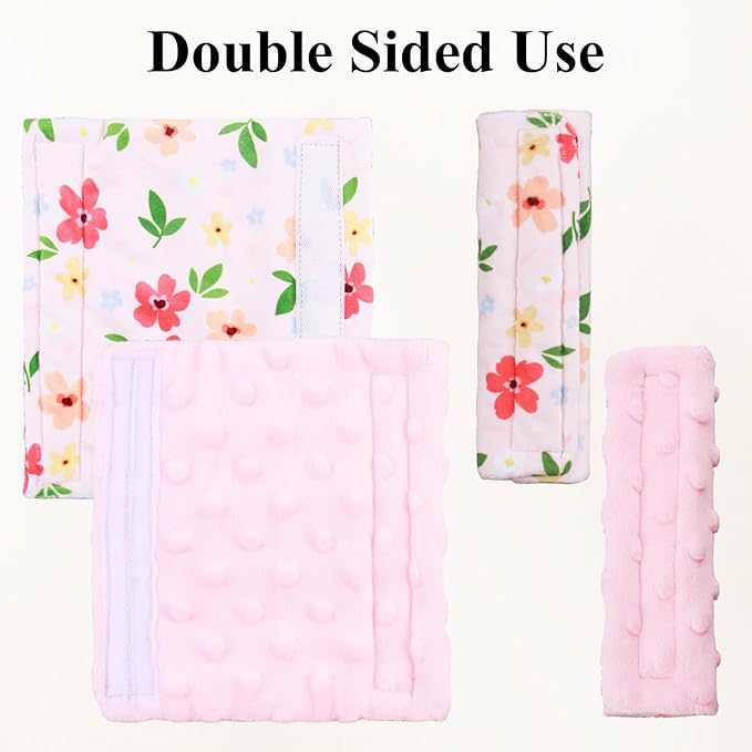 2-Pack Car Seat Strap Covers, Infant Seatbelt Covers, Velvety Soft Double-Sided Use Car Seat Shoulder Strap Pads for Infant Toddler, Colorful Flower