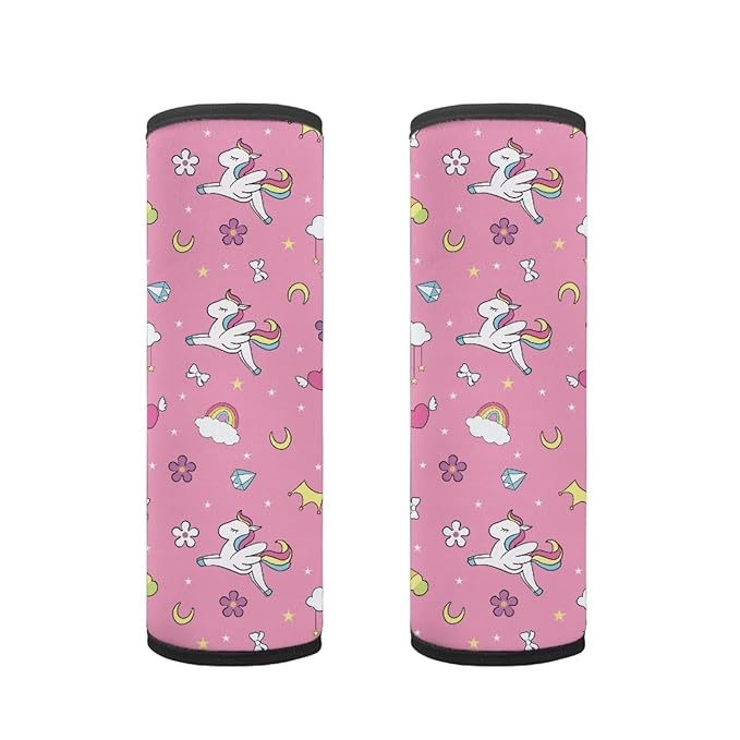 Biyejit 2 Pack Rainbow Horse Car Seat Belt Strap Adjuster for Kids, Galaxy Space Kids Car Seat Belt Cover Soft Seatbelt Shoulder Pad for Comfortable Driving, Car Accessories