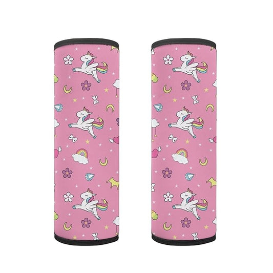 Biyejit 2 Pack Rainbow Horse Car Seat Belt Strap Adjuster for Kids, Galaxy Space Kids Car Seat Belt Cover Soft Seatbelt Shoulder Pad for Comfortable Driving, Car Accessories