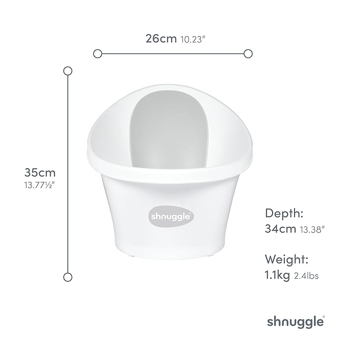 Shnuggle Newborn Baby Bath | Built in Support Bump and Soft Backrest | Suitable from Newborn | Bath Seat Support Includes Plug | Pebble Grey