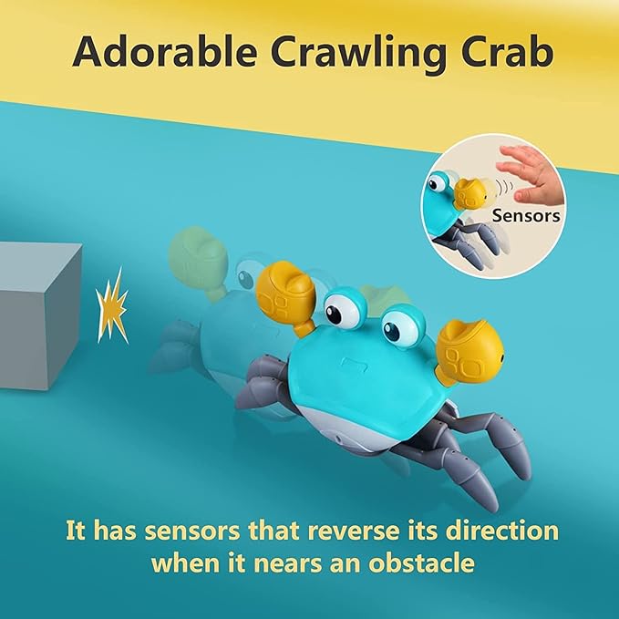 control future Crawling Crab Baby Toy - Infant Tummy Time Toys 3 4 5 6 7 8 9 10 11 12 Babies Boy 3-6 6-12 Learning Crawl 9-12 12-18 Walking Toddler 36 Months Old Music Development 1st Birthday Gifts
