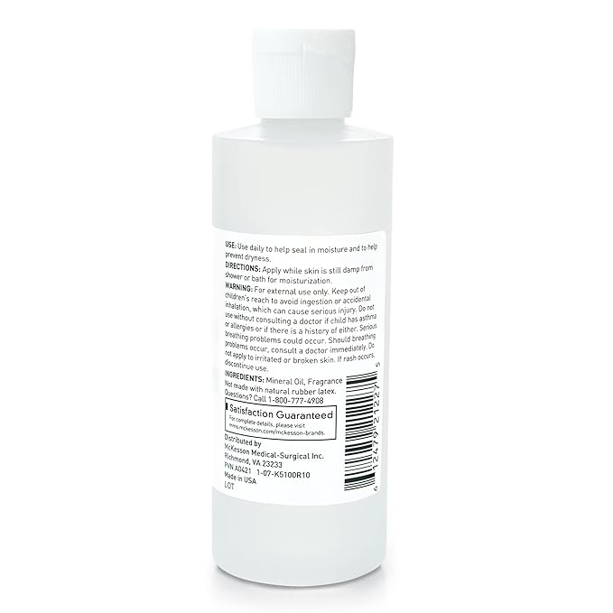 McKesson Baby Oil for Dry Sensitive Skin, Scented Mineral Oil to Prevent Moisture Loss, 4 oz, 96 Count