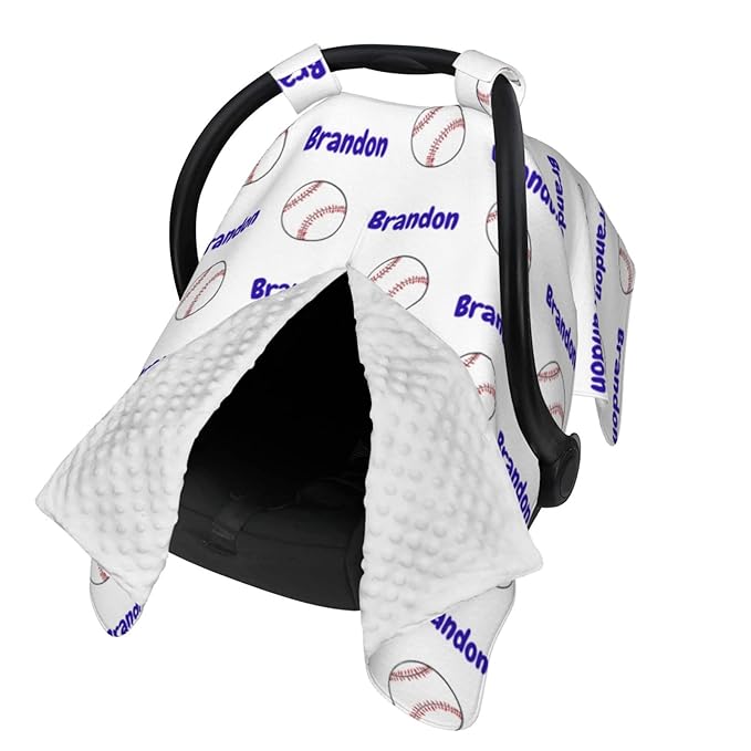 Personalized Baseball Baby Infant Car Seats Canopy for Babies with Name, Custom Multi-use Blankets for Baby Boys Girls, Peekaboo Minky Nursing Breastfeeding Stroller Cover Canopies for Newborn